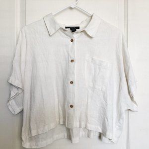 White crop button down with collar.